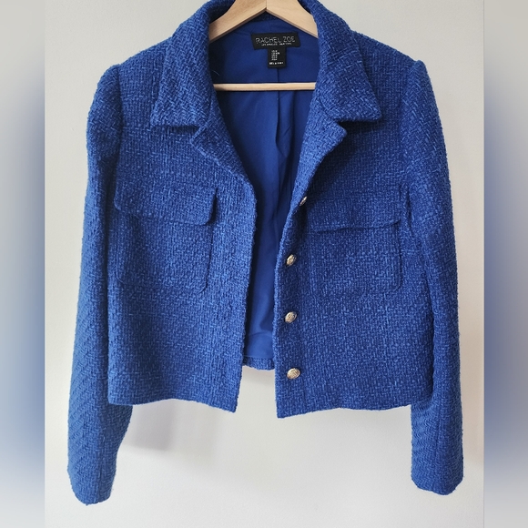 Rachel Zoe Cobalt Blue Cropped Jacket with Gold Buttons - Picture 3 of 8